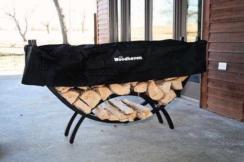 Woodhaven Small Crescent Firewood Rack, Small Outdoor Log Rack With Cover