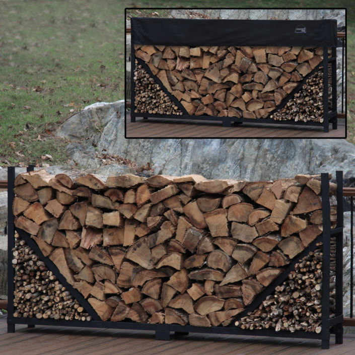 8ft Outdoor Firewood Log Rack Straight Side With Storage Crib