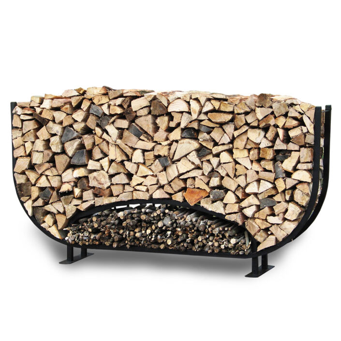 Firewood Log Rack 8' Wide Curved Firewood Rack with kindling area and Cover