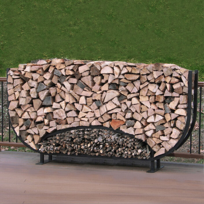 Firewood Log Rack 8' Wide Curved Firewood Rack With Kindling Area and Cover